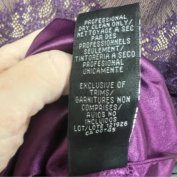 Monique Lhuillier Long Sleeve Lace Metallic Shimmer Sheath Mini Dress Purple 10 - Picture 12 of 12